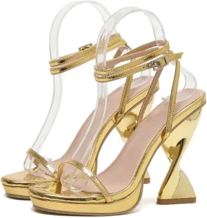 11CM/4.33IN Women's Classic Personality Heeled Sandals Peep Toe High Heels One word belt Sandals Court Shoes Pole Dancer Stripper Party Dress Evening