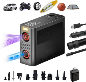 150 PSI Portable Air Pump, Rechargeable Tire Inflator with 8 Modes, Dual-Power Option & Auto-Stop for Car Tires, SUP Paddle Board, Pool Floats, Bike, Kayak, Ball, Air Mattress with LED Light