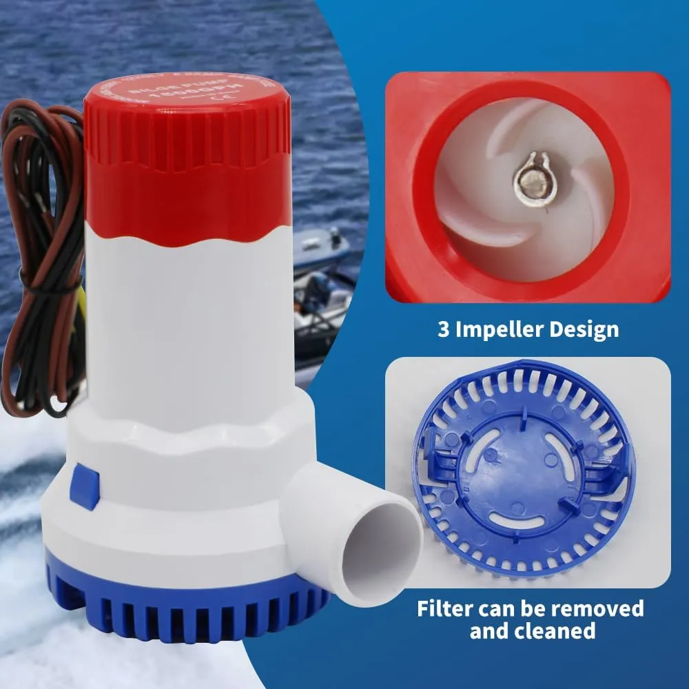 1500 Gph Bilge Pump 12 Volt, Boat Water Pump Takes Up Little Space And Has A Quiet Sound, Suitable For Water Boats And Ponds
