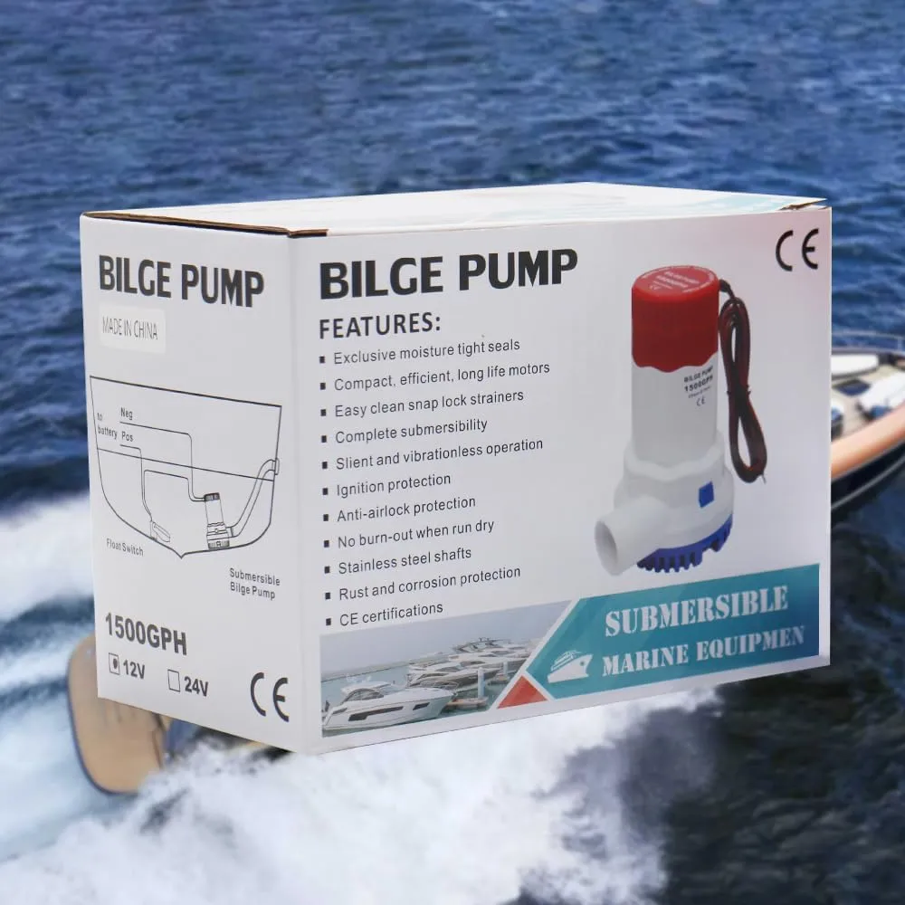 1500 Gph Bilge Pump 12 Volt, Boat Water Pump Takes Up Little Space And Has A Quiet Sound, Suitable For Water Boats And Ponds