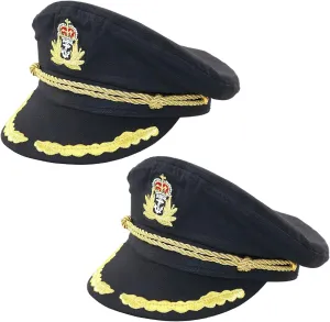 2 Pcs Unisex Adult Cosplay Sailor Caps, Adjustable Yacht Boat Ship Captain Costume Marine Admiral Hat