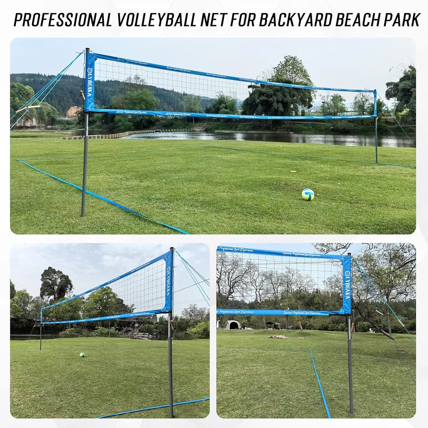 2025 Outdoor Professional Volleyball Net Set for Backyard Beach with Tetoron Net, Adjustable Aluminum Poles, PU Volleyball,Carry Bag - Easy Setup & Anti-Sagg with 2 Tension Adjusters