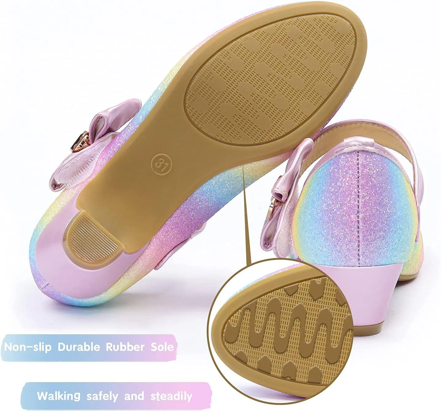 ADAMUMU Girls Low Heel Shoes PU Dress Shoes for Wedding(Little Big Kids)