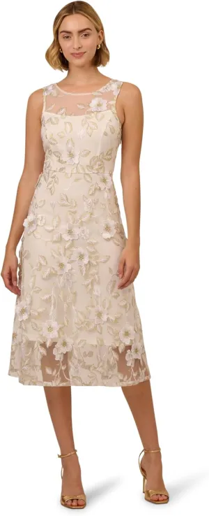 Adrianna Papell Women's 3D Embroidery Midi Dress