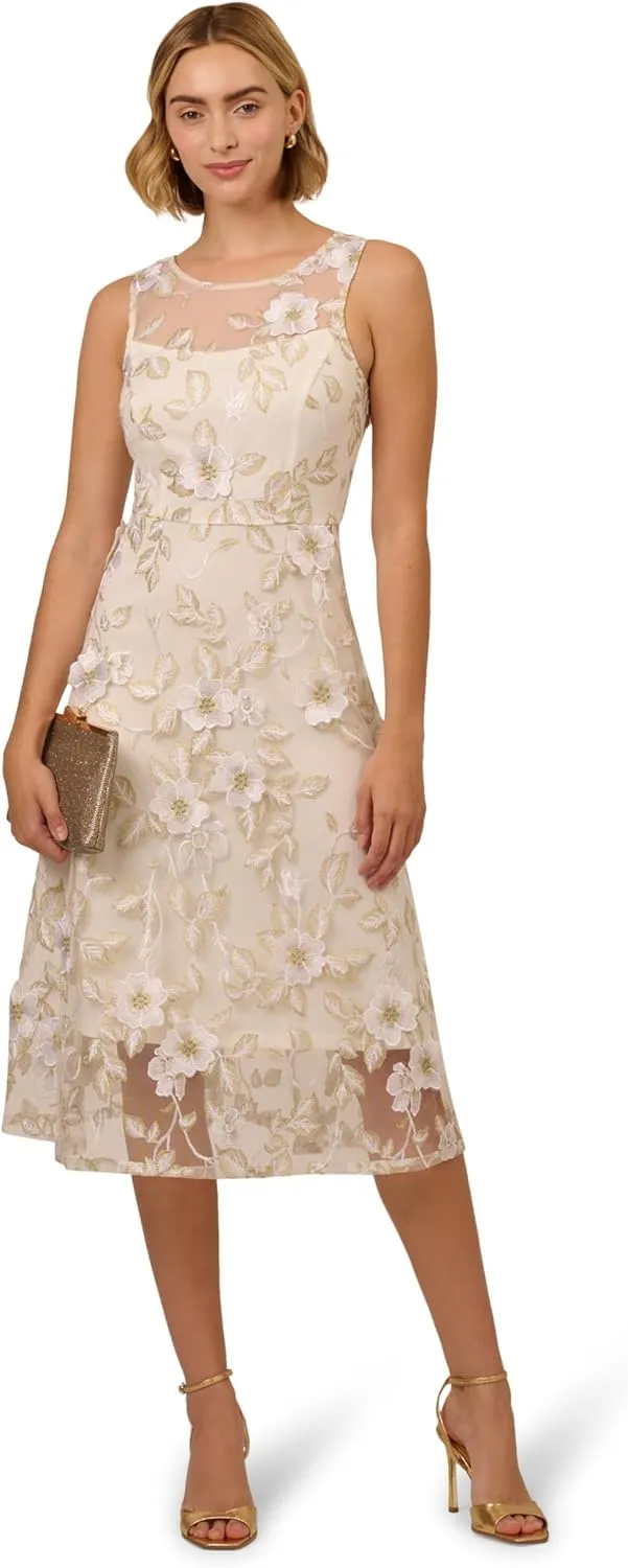 Adrianna Papell Women's 3D Embroidery Midi Dress