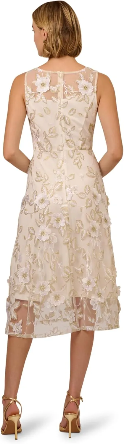 Adrianna Papell Women's 3D Embroidery Midi Dress