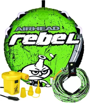 Airhead Rebel Towable Kit 1 Rider Tube with Rope and Pump, Kwik-Connect Tow, Double-Stitched Full Nylon Cover & Speed Safety Valve for Easy Inflating & Deflating