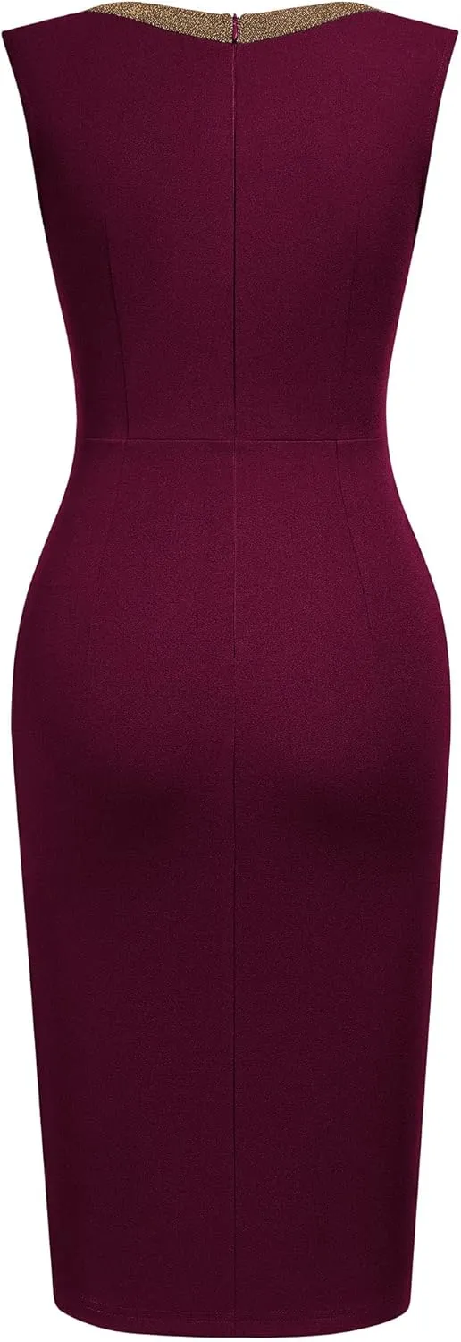 AISIZE Women's 50s Vintage Sleeveless Contrast Tape Cocktail Party Pencil Dress