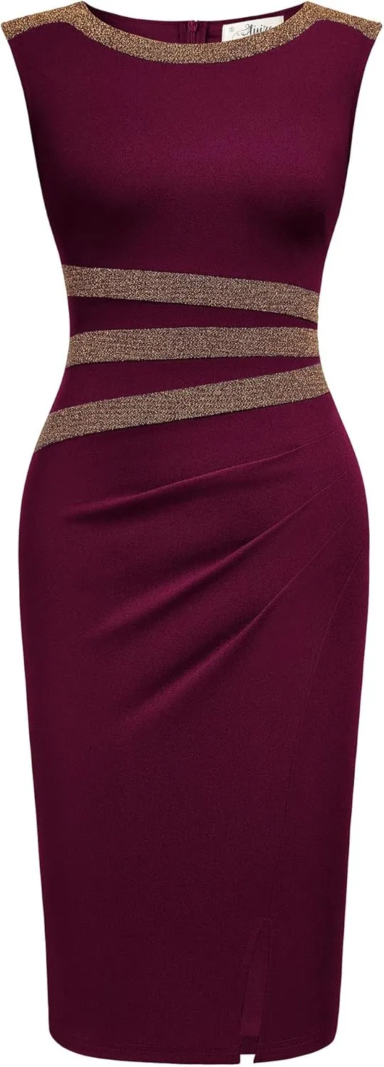 AISIZE Women's 50s Vintage Sleeveless Contrast Tape Cocktail Party Pencil Dress