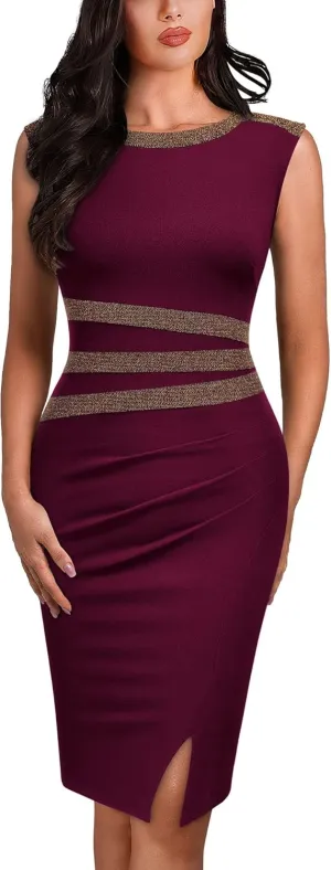 AISIZE Women's 50s Vintage Sleeveless Contrast Tape Cocktail Party Pencil Dress