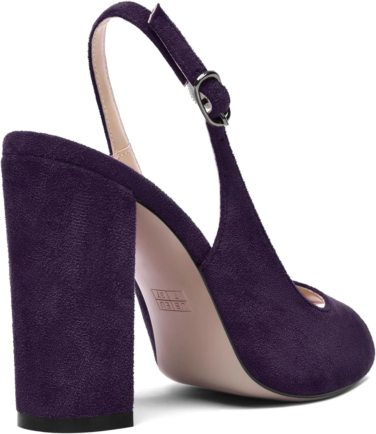 AMBELIGHT Womens Slingback Suede Peep Toe Dress Dating Solid Buckle Block High Heel Pumps Shoes 4 Inch