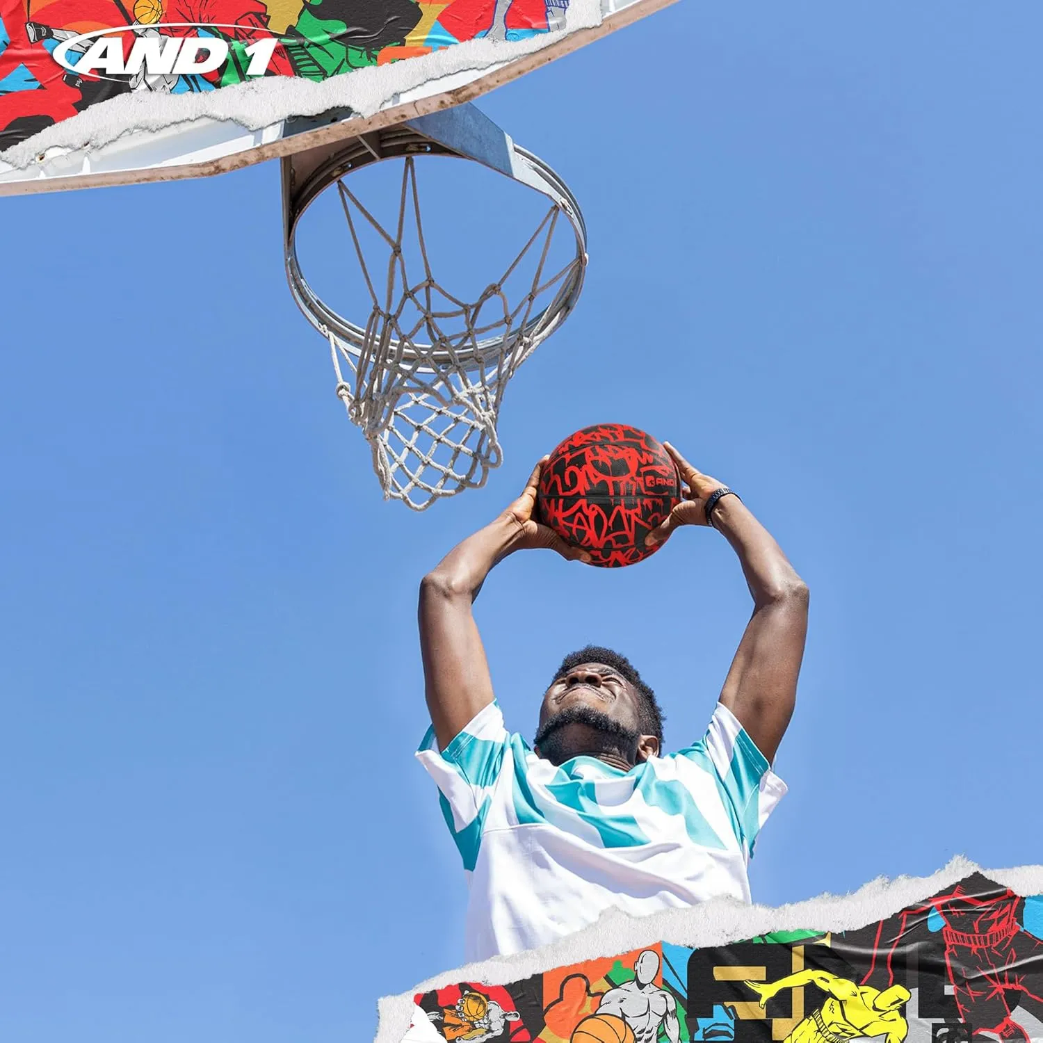 AND1 Fantom Graffiti Rubber Basketball - Streetball for Indoor and Outdoor Use, Deep Channel Construction and Durability