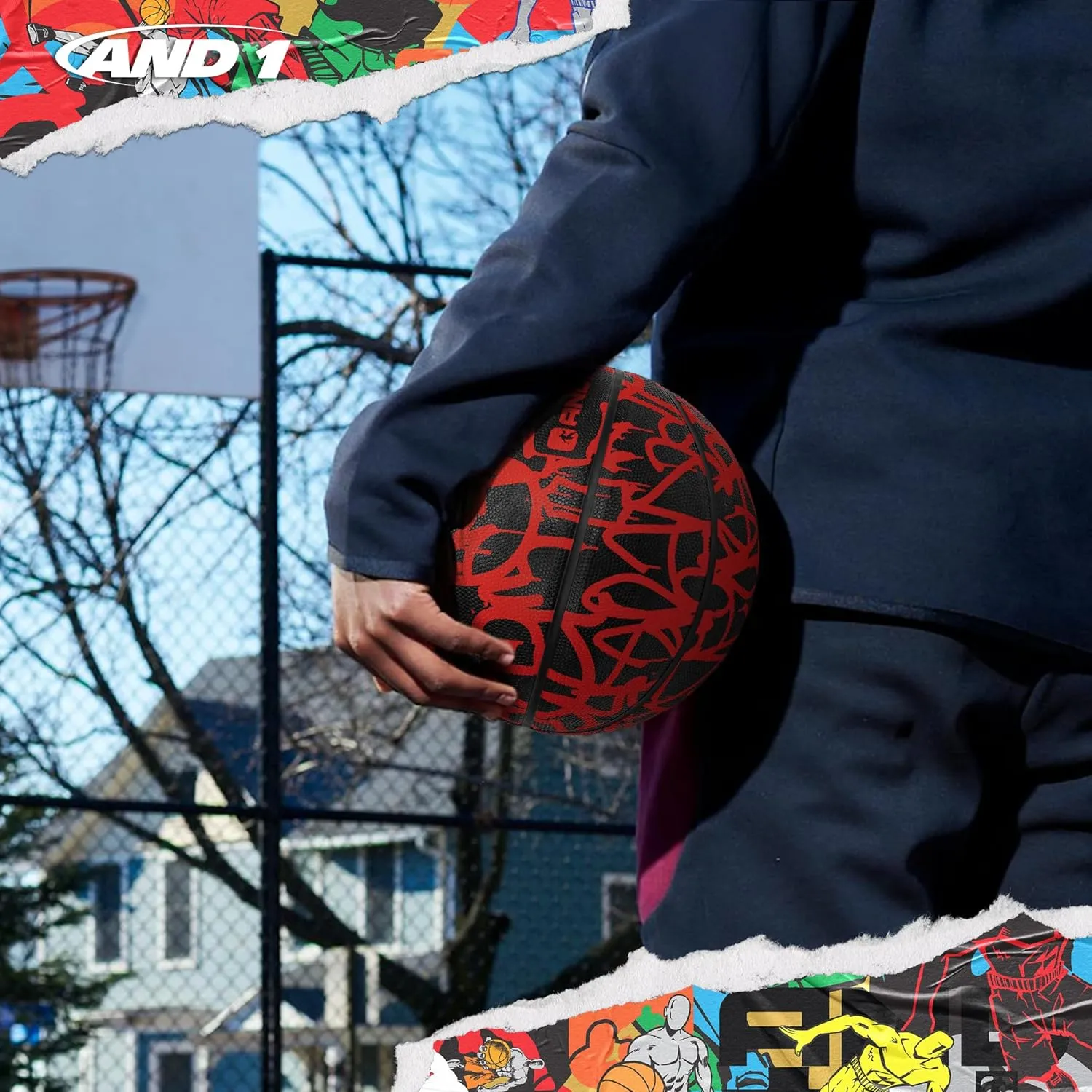 AND1 Fantom Graffiti Rubber Basketball - Streetball for Indoor and Outdoor Use, Deep Channel Construction and Durability