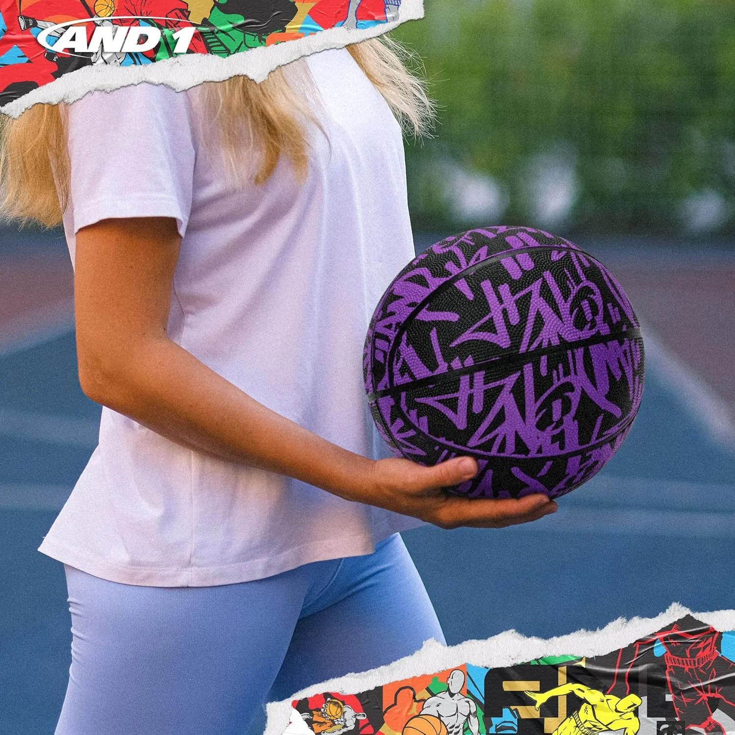 AND1 Fantom Graffiti Rubber Basketball - Streetball for Indoor and Outdoor Use, Deep Channel Construction and Durability