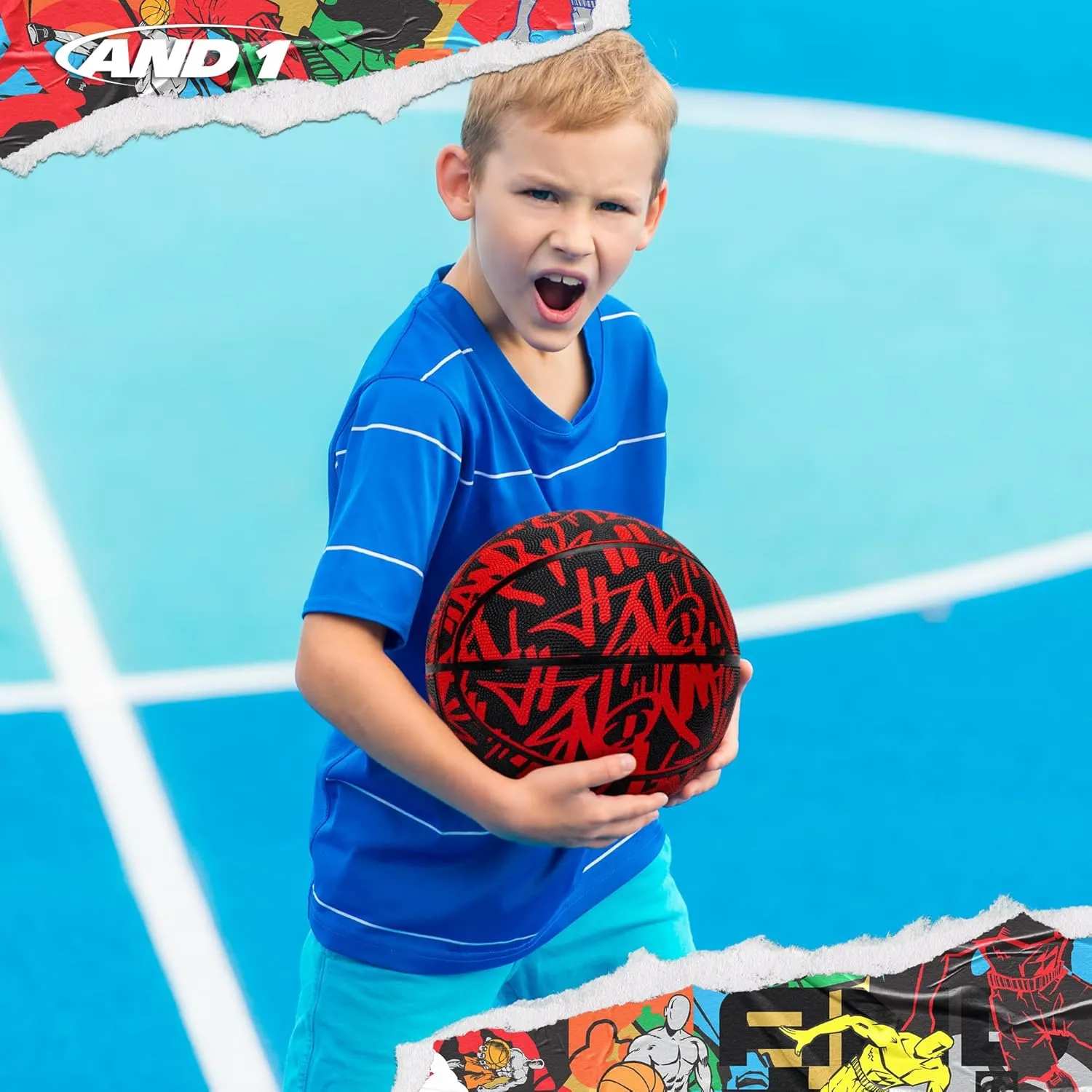 AND1 Fantom Graffiti Rubber Basketball - Streetball for Indoor and Outdoor Use, Deep Channel Construction and Durability