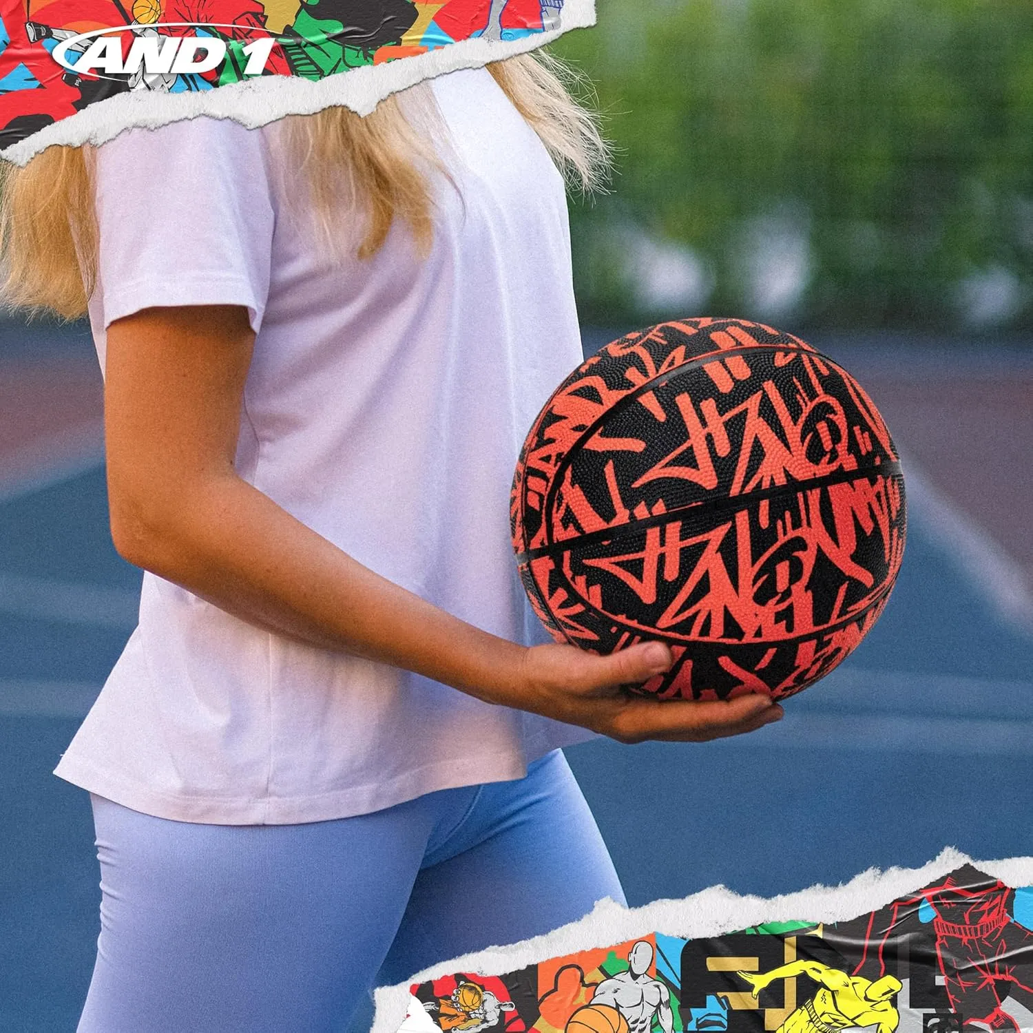 AND1 Fantom Graffiti Rubber Basketball - Streetball for Indoor and Outdoor Use, Deep Channel Construction and Durability