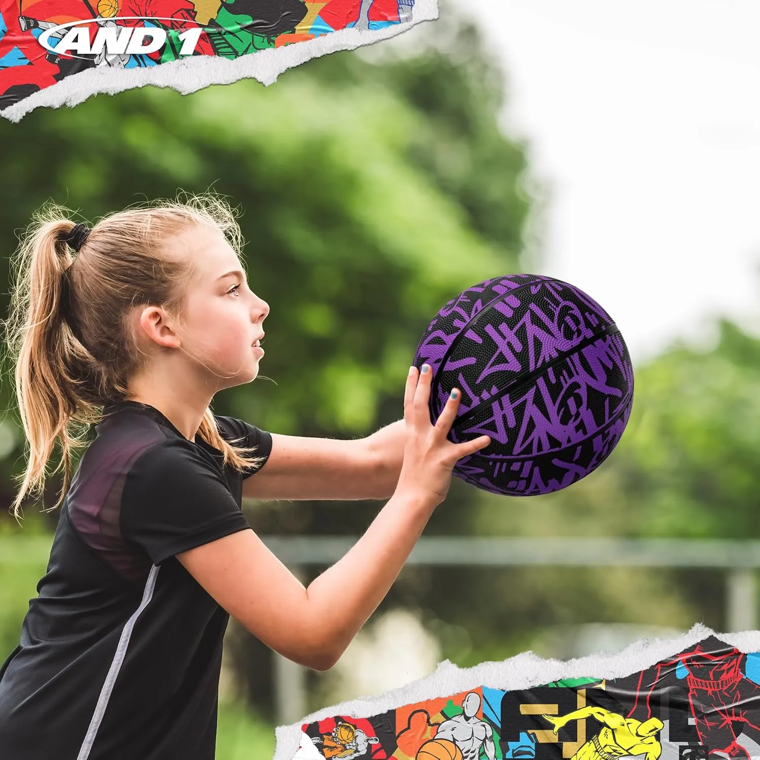 AND1 Fantom Graffiti Rubber Basketball - Streetball for Indoor and Outdoor Use, Deep Channel Construction and Durability