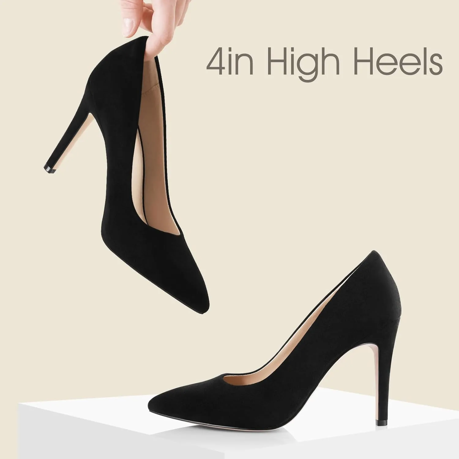 Ankis High Heel Women's Pumps, Black Sliver White Blue Heels Closed Toe, Pointed Toe 4in Stiletto Heel for Women, Comfy Memory Foam Pump Shoe, Party Wedding Work Classic Dressy Casual with Gel Insoles