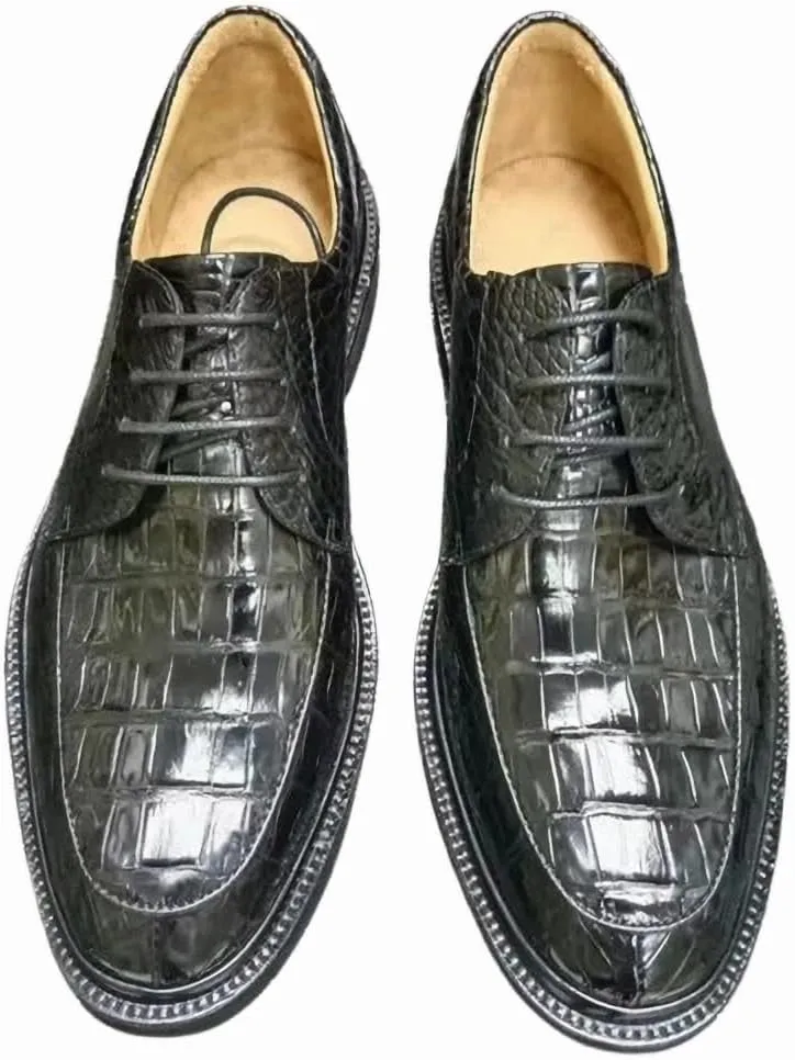 Authentic Crocodile Skin Light Weight Men's Pointed Toe Derby Shoes Genuine Alligator Leather Male Business Lace-up Dress Shoes