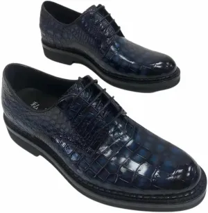 Authentic Exotic Crocodile Skin Hand Painted Navy Blue Men's Chic Dress Derby Shoes Genuine Real Alligator Leather Male Oxfords