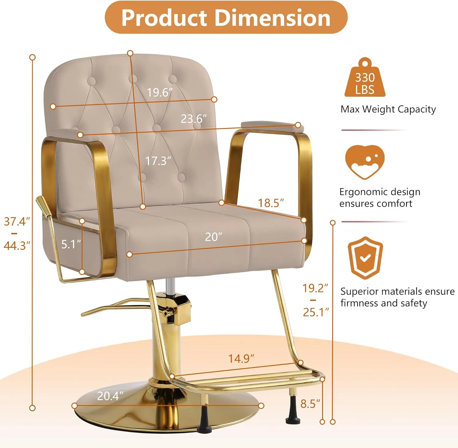 Barber Salon Chair for Hair Sylist, Hydraulic Salon Chairs, Height Adjustable Barber Chairs, Reclining Barber Styling Chairs, 360 Degrees Rotation Shampoo Chair for Barbershop (Grey)