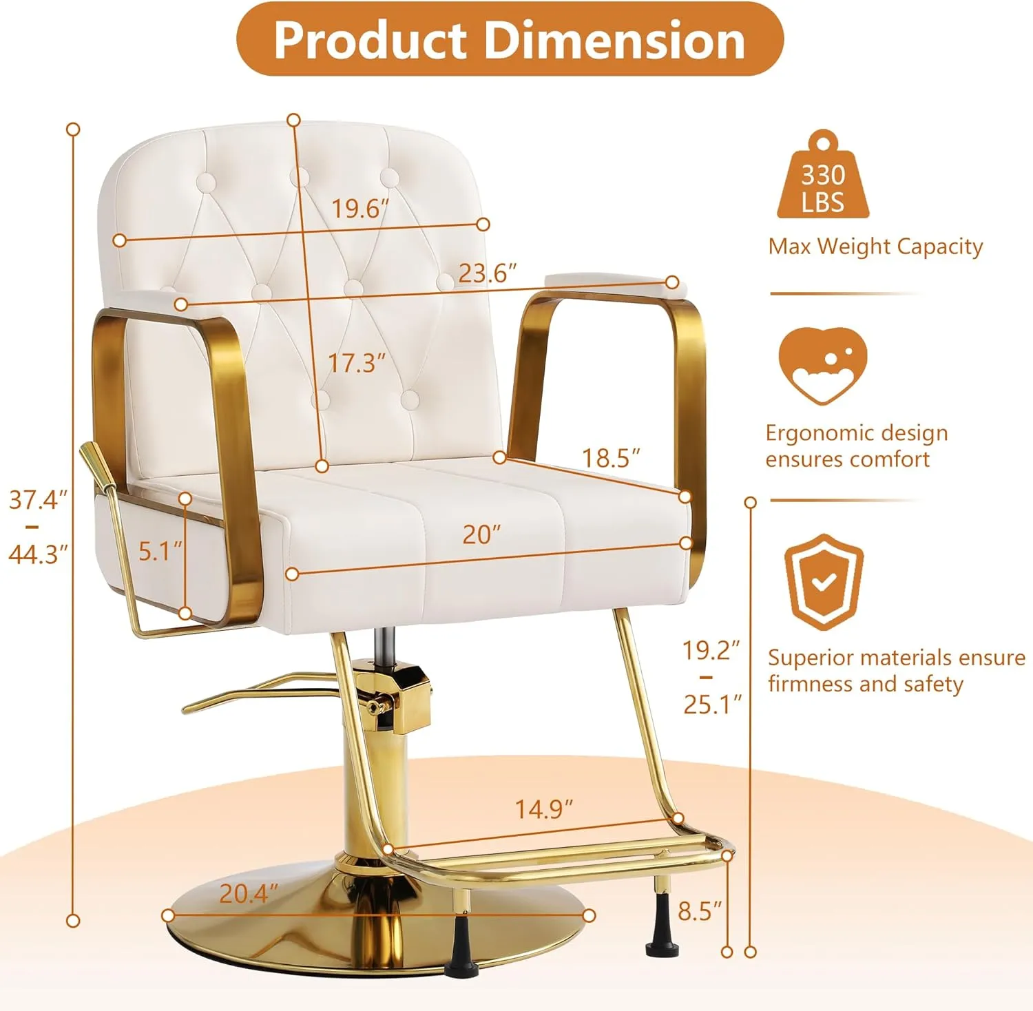 Barber Salon Chair for Hair Sylist, Hydraulic Salon Chairs, Height Adjustable Barber Chairs, Reclining Barber Styling Chairs, 360 Degrees Rotation Shampoo Chair for Barbershop (White)