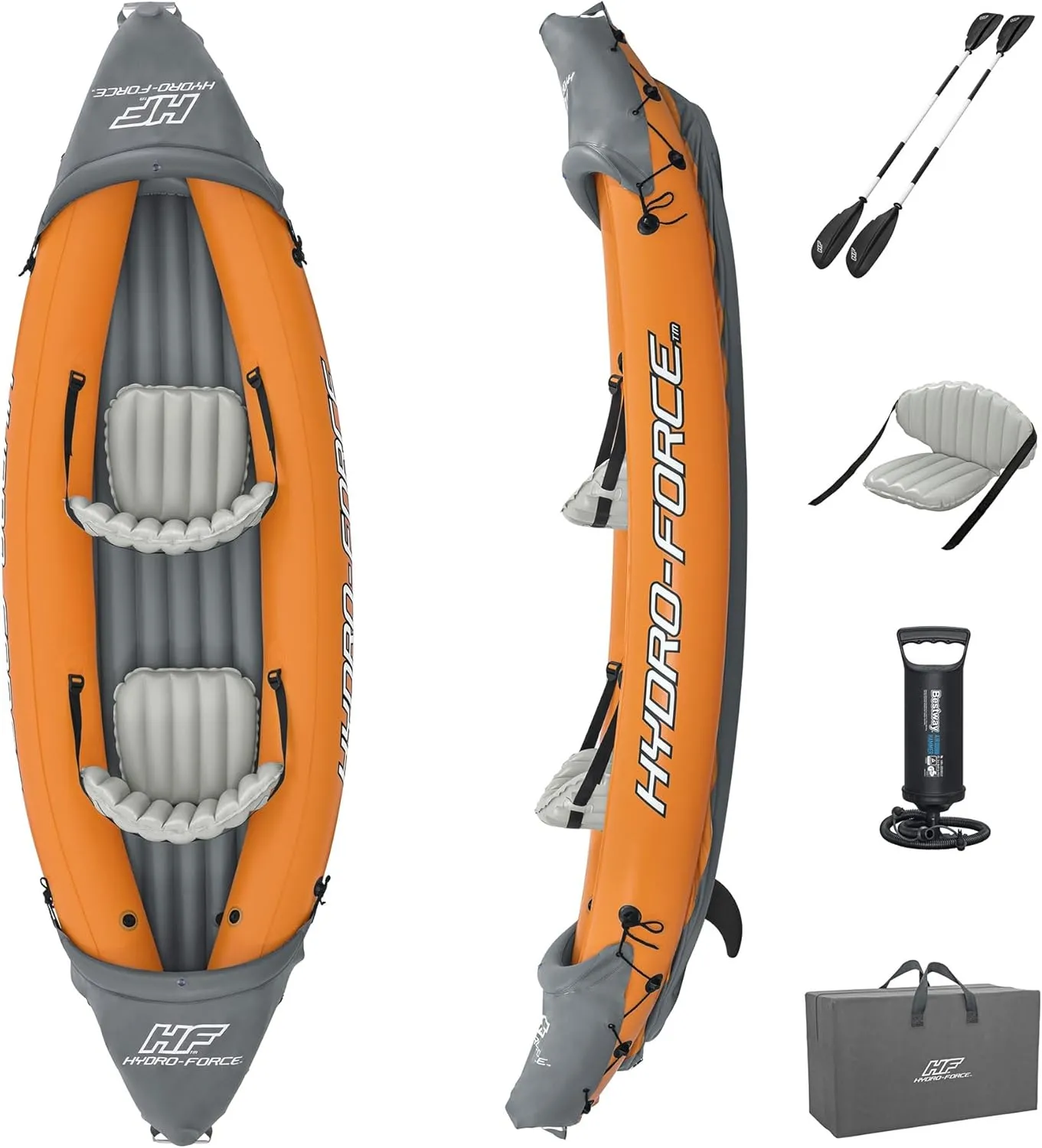 Bestway Hydro-Force Spacious 10 Foot x 6 Inch Rapid X2 Inflatable Kayak Water Activity Set with Oars, Inflata-Shield Technology, and Removable Fins