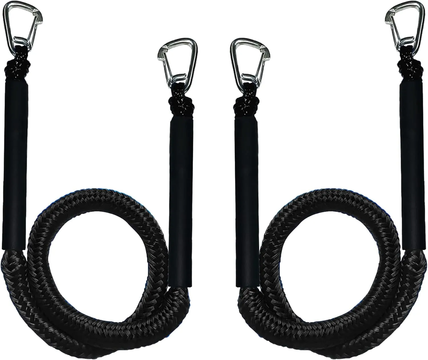 Black Bungee Dock Lines 2-Pack with Double Hooks & Floating Tubes – Heavy Duty Boat Ropes for Jet Ski, Pontoon, Kayak – 4ft to 6ft, 316 Stainless Steel, Shock Absorbing