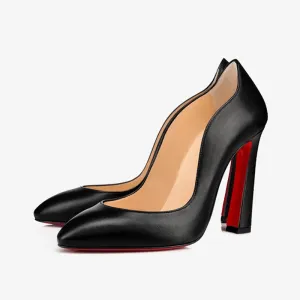 Black Calf Leather Pump ， Wavy Topline