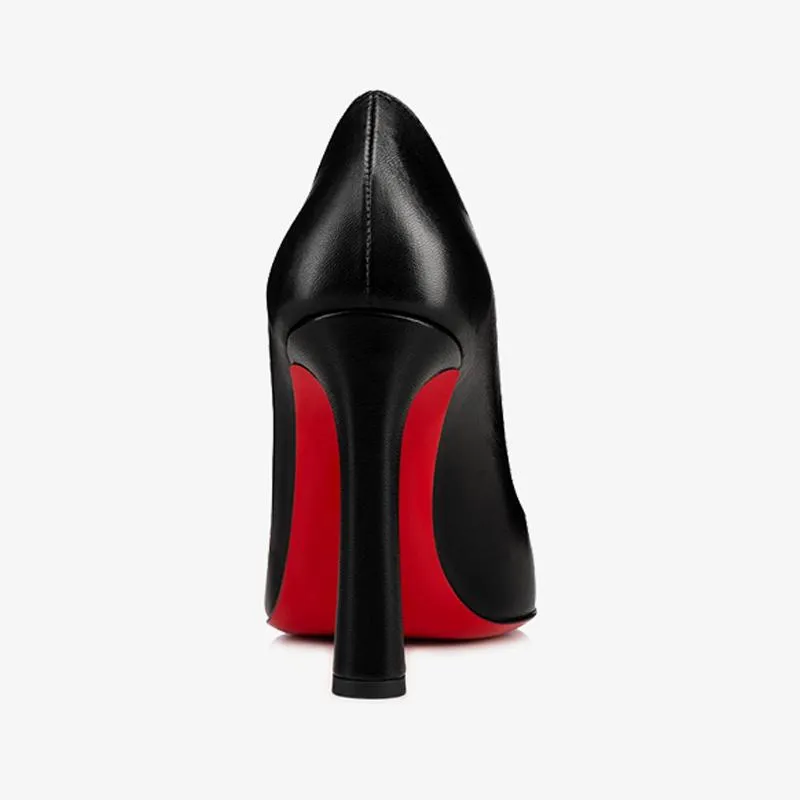 Black Calf Leather Pump ， Wavy Topline