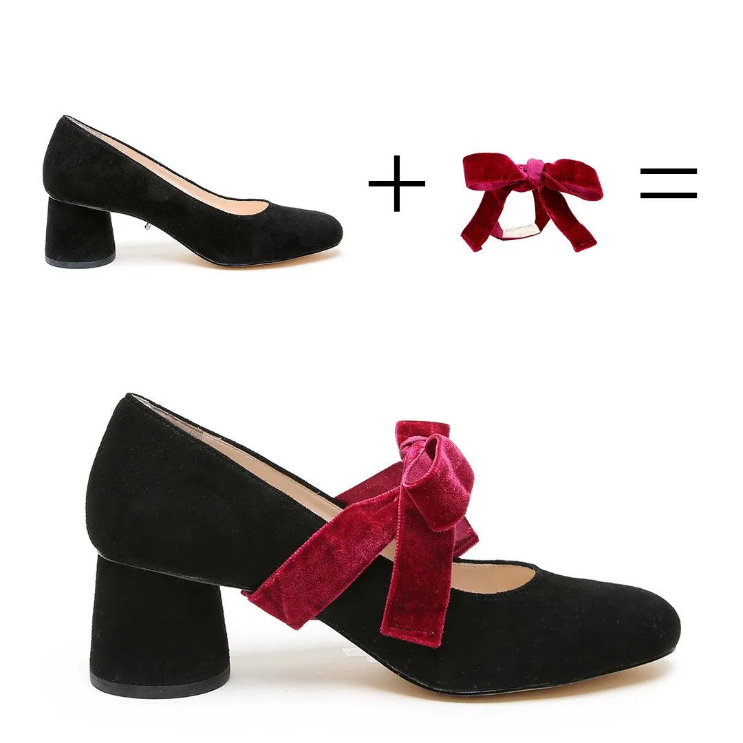 Black Suede Ballet Pump   Red Velvet Marie Strap