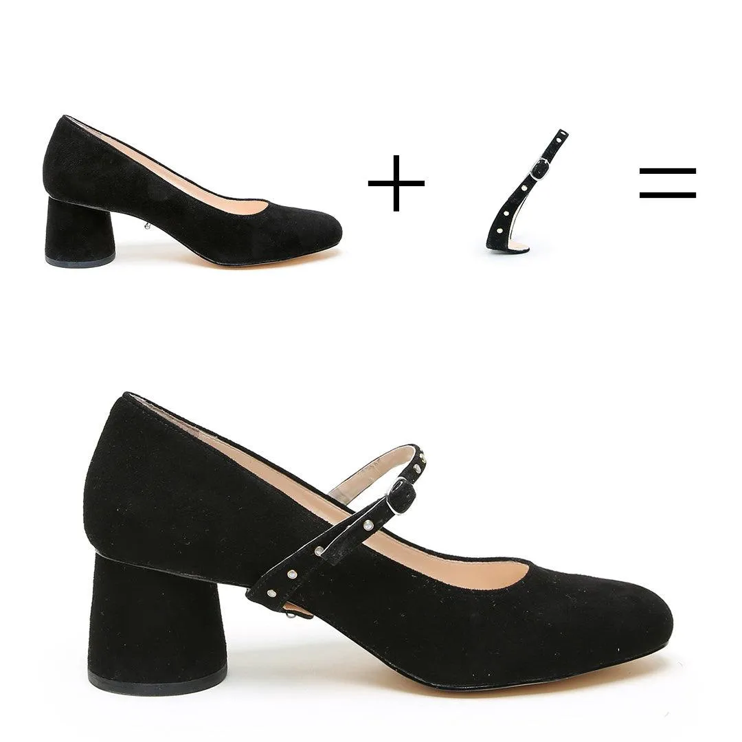 Black Suede Ballet Pump   Studded Twiggy Strap