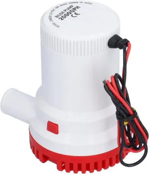 Boat Bilge Water Pump, Multifunctional Low Noise Submersible Bilge Pump, 2000GPH ABS Material, Easy to Clean Filter for Boat, Ponds, Sewage Treatment, Irrigation (DC12V 2000GPH)