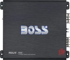 BOSS Audio Systems R6002 Riot Series Car Audio Stereo Amplifier - 1200 High Output, 2 Channel, Class A/B, 2/4 Ohm, Low/High Level Inputs, High/Low Pass Crossover, Full Range, Bridgeable, Subwoofer