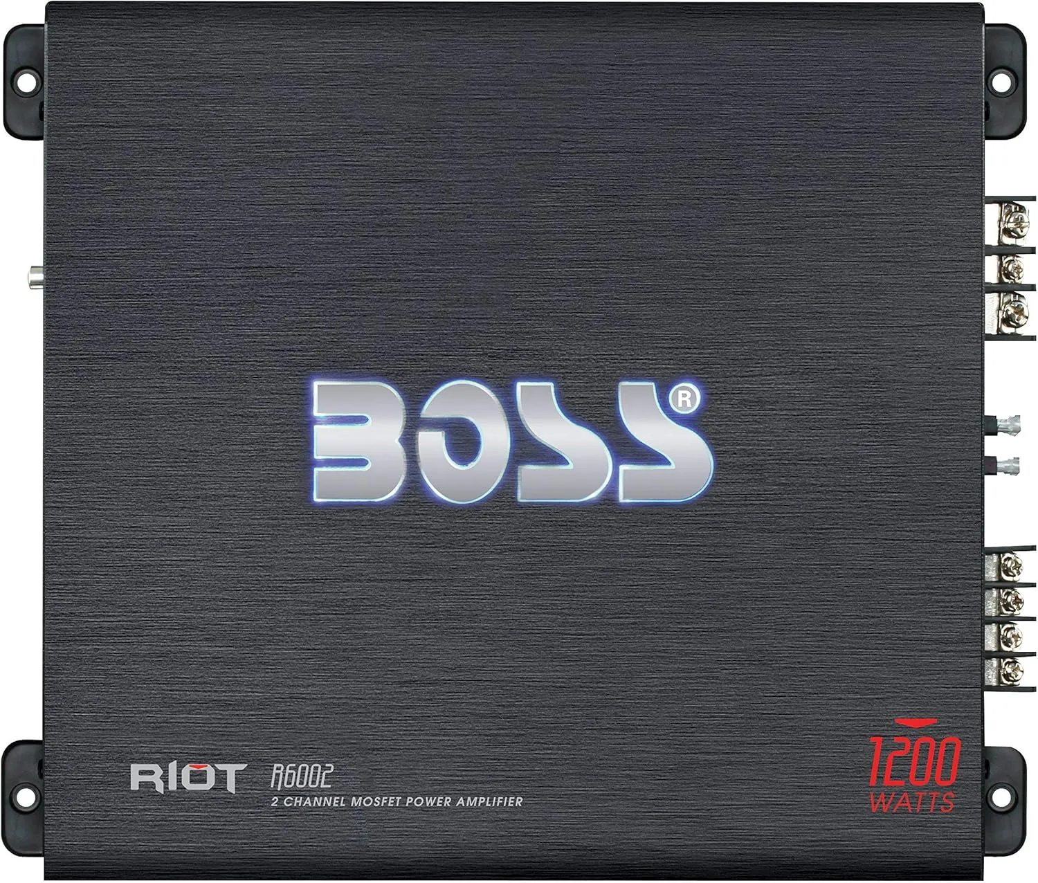 BOSS Audio Systems R6002 Riot Series Car Audio Stereo Amplifier - 1200 High Output, 2 Channel, Class A/B, 2/4 Ohm, Low/High Level Inputs, High/Low Pass Crossover, Full Range, Bridgeable, Subwoofer