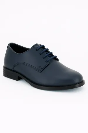 Boys Derby Mat Lace Up Formal Navy Blue Shoes - Atlanta - Navy Blue