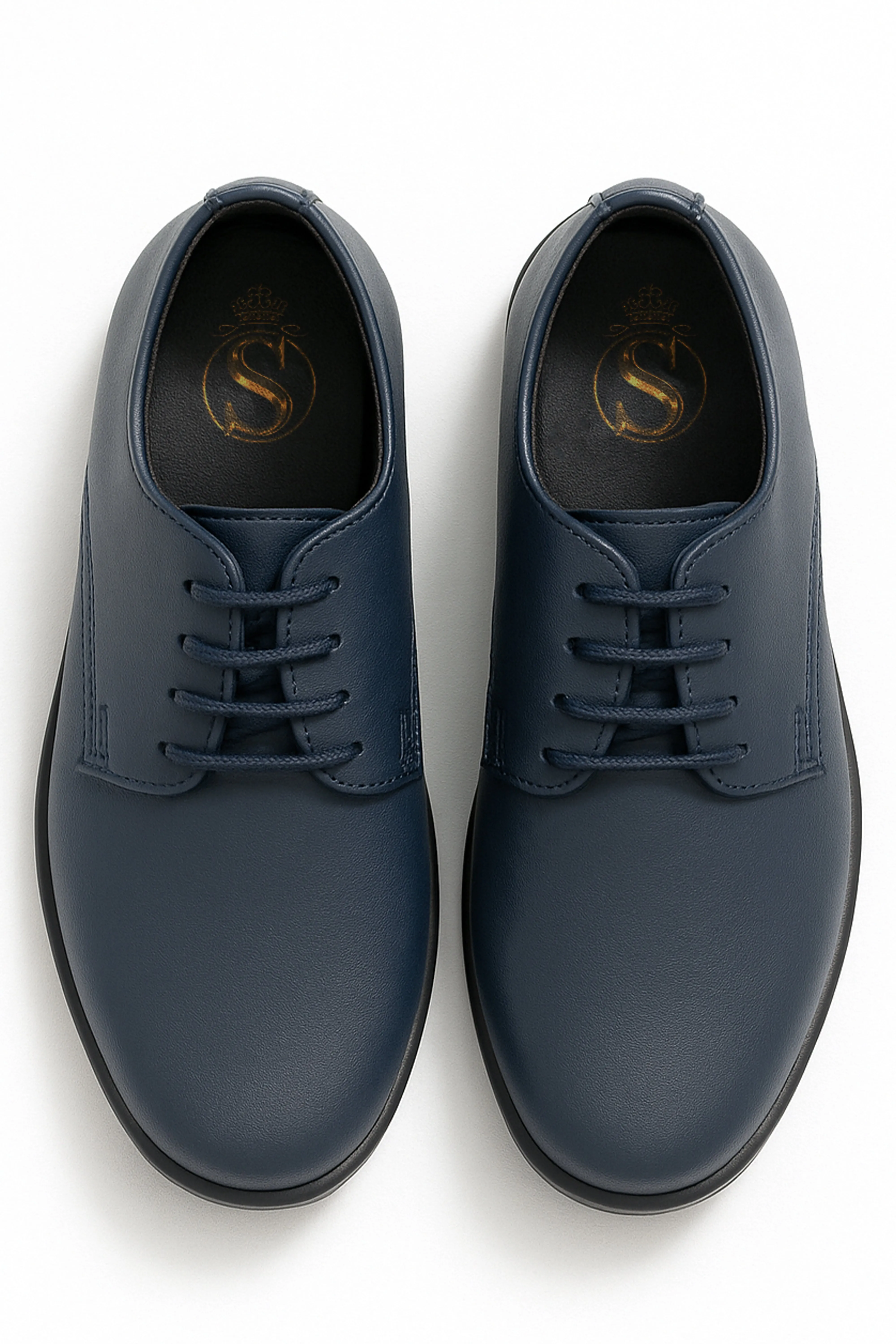 Boys Derby Mat Lace Up Formal Navy Blue Shoes - Atlanta - Navy Blue