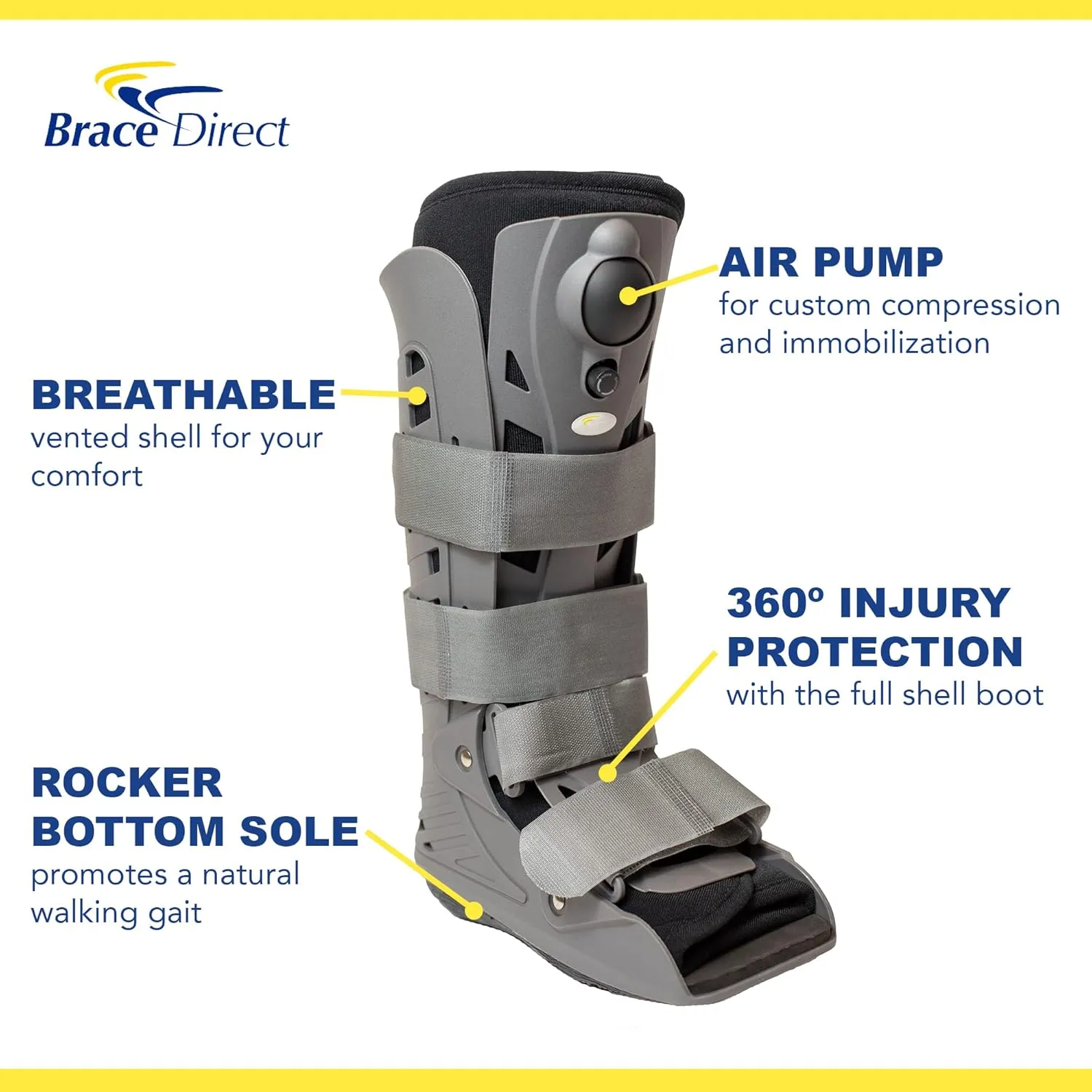 Brace Direct Tall Air CAM Walker Boot – Orthopedic Full-Shell Walking Boot with Air Pump for Foot & Ankle Fractures, Sprains & Achilles Recovery PDAC L4360/L4361 – Large (US Shoe Men 10.5-12 /