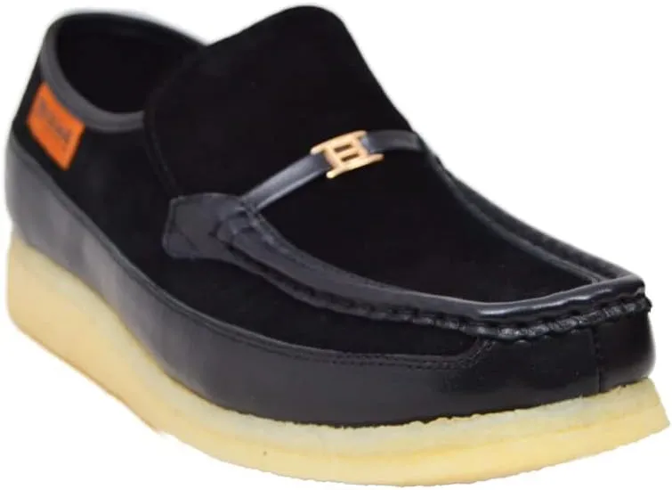 British Collection Power Plus Men Suede Comfortable Slip-on Shoes with Stunning Gold B Ornament