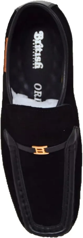British Collection Power Plus Men Suede Comfortable Slip-on Shoes with Stunning Gold B Ornament