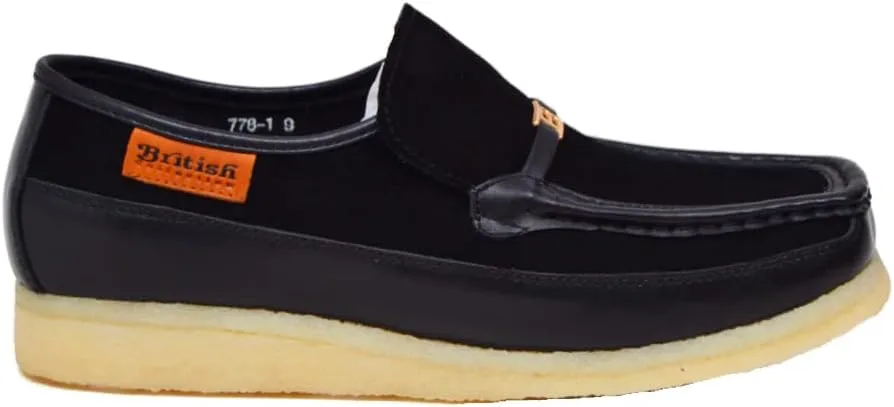 British Collection Power Plus Men Suede Comfortable Slip-on Shoes with Stunning Gold B Ornament