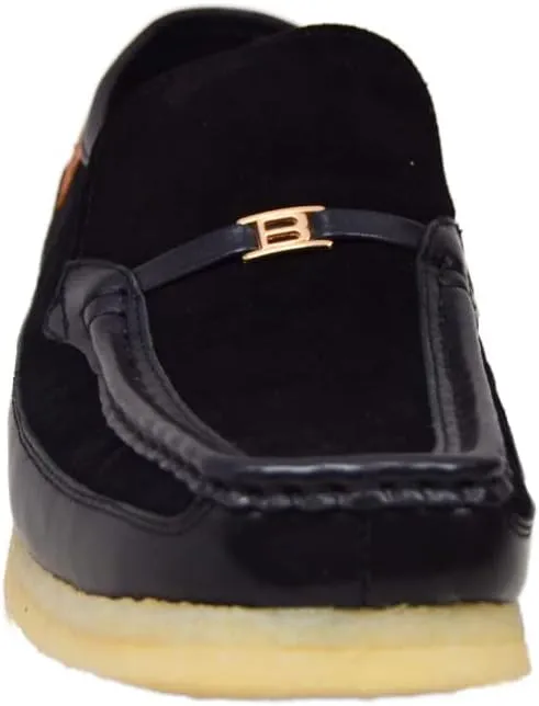British Collection Power Plus Men Suede Comfortable Slip-on Shoes with Stunning Gold B Ornament