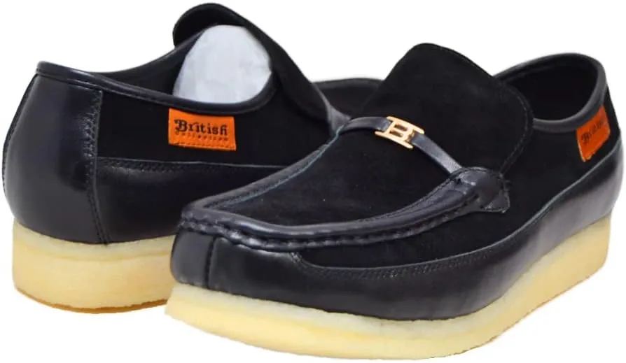 British Collection Power Plus Men Suede Comfortable Slip-on Shoes with Stunning Gold B Ornament