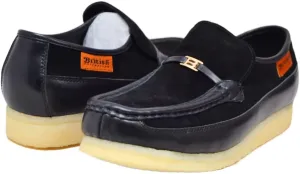 British Collection Power Plus Men Suede Comfortable Slip-on Shoes with Stunning Gold B Ornament