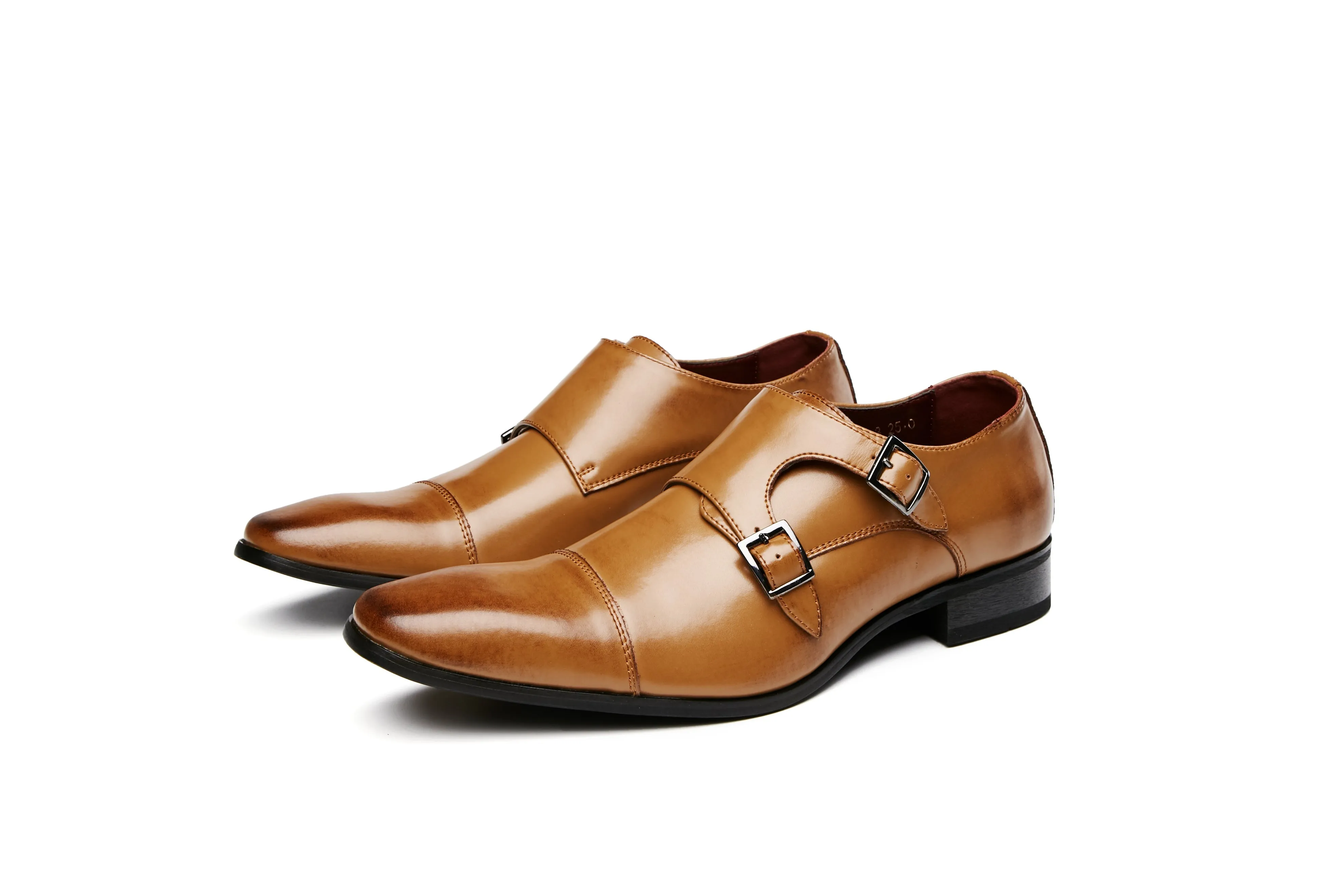 Buckle Slip-On Leather Monk Shoes (Brown)