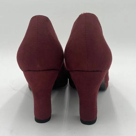 Burgundy Women's Low Platform High Chunky Heeled Slip On Closed Round Toe Pump