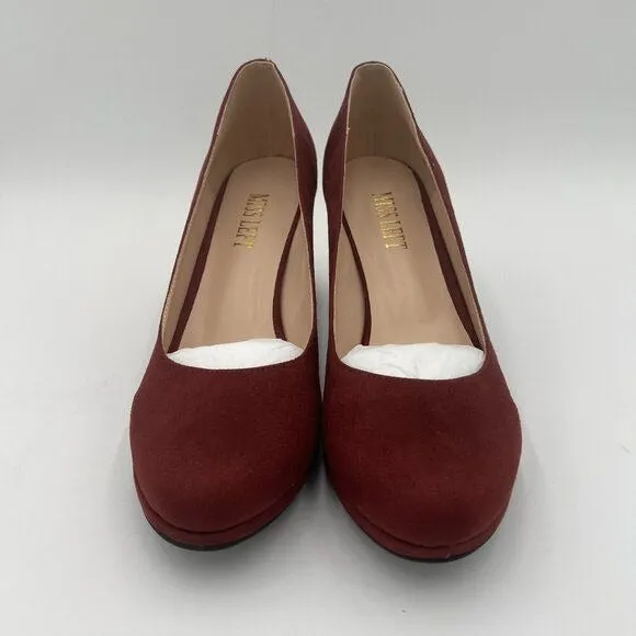 Burgundy Women's Low Platform High Chunky Heeled Slip On Closed Round Toe Pump