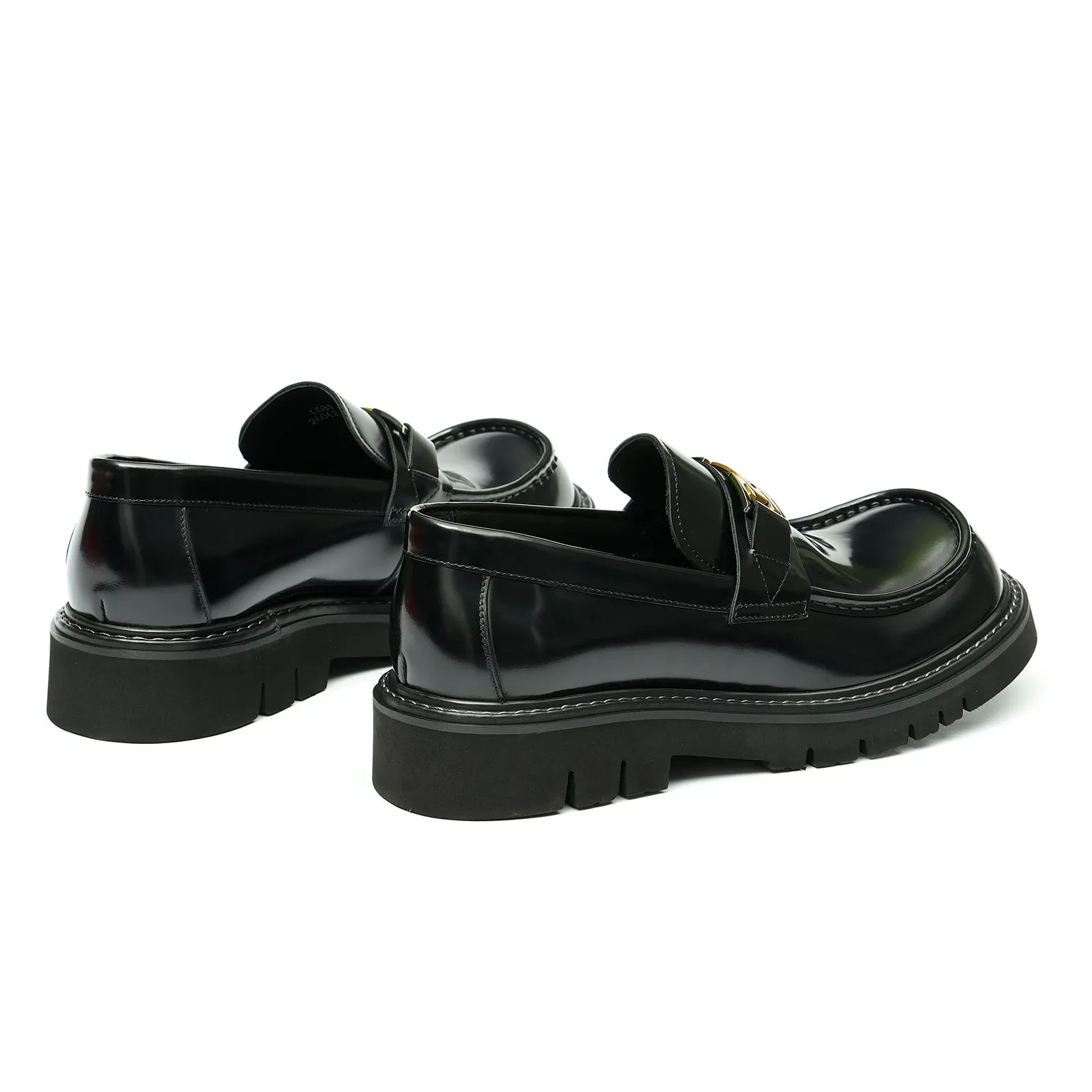 Calfskin Loafers Shoes with Horsebit Glossy Square Toe
