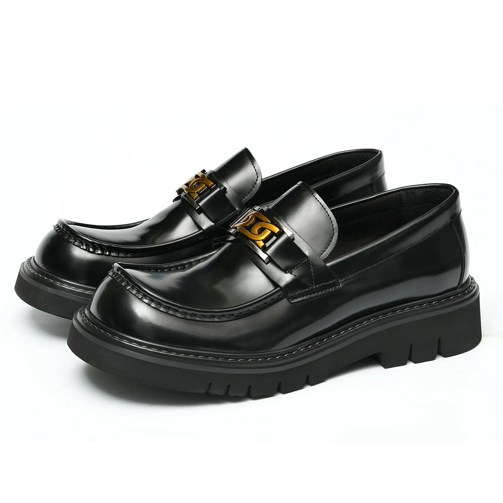 Calfskin Loafers Shoes with Horsebit Glossy Square Toe