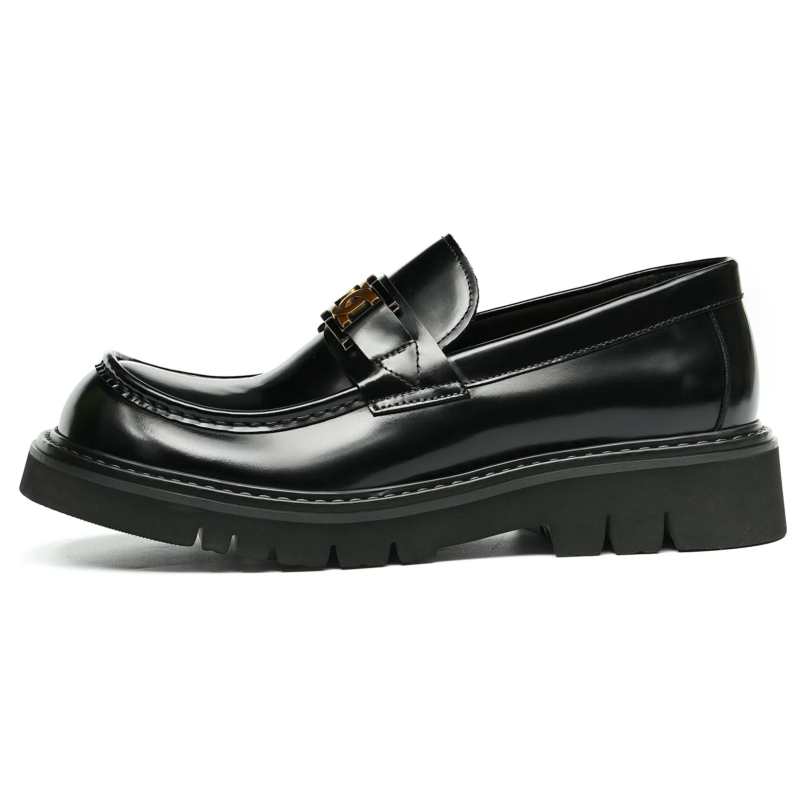 Calfskin Loafers Shoes with Horsebit Glossy Square Toe